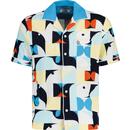 original penguin mens abstract print terry resort collar short sleeve shirt multi