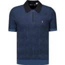 original penguin mens quarter zip geo jacquard knit polo tshirt sweater saragaso sea blue