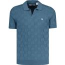 original penguin mens basket weave jacquard knit johnny collar polo tshirt copen blue