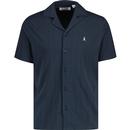 original penguin mens retro drop needle stripes shirt sleeve cuban shirt dark sapphire