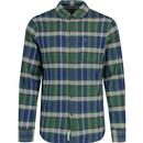 original penguin mens plaid flannel button down long sleeve shirt medieval blue green