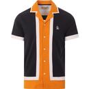 original penguin mens retro colour block resort short sleeeve shirt dark sapphire orange white