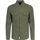 original penguin twin chest pocket loop back long sleeve overshirt olive green