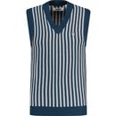 original penguin mens vertical stripe knitted v neck vest teal ecru