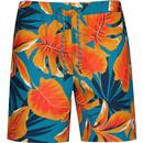 original penguin mens volley tropical print drawstring swim shorts blue orange