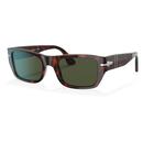 Persol PO3268S Rectangle Frame Sunglasses in Havana with Green Lens