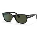 Persol PO3288S Retro Rectangle Frame Sunglasses in Black with Green Lens