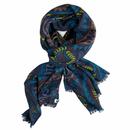 Pretty Green Alloway Paisley 60s Mod Wool Blend Scarf in Navy
