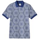Pretty Green Anaheim Geometric Print Polo Shirt in Blue G24Q2MUPOL246
