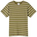 Pretty Green Retro 60s Collarless Stripe T-shirt in Khaki G23Q3MUJER497