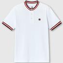 Pretty Green Cressa Retro Tipped Ribbed Grandad T-shirt White Front Photo