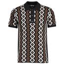 Pretty Green Dakota Men's Mod Jacquard Knit Polo Shirt in Black G24Q4MUKNT048