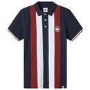 Pretty Green Live Forever Engineered Stripe Polo Shirt in Navy G24Q4MUPOL014