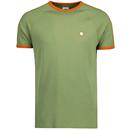 Pretty Green Men's Retro Mod Taped Sleeve Tilby Ringer T-shirt in Green