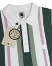 PRETTY GREEN 60s Mod Waffle Stripe Knit Polo WHITE
