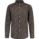 pretty green mens 15th anniversary multi-coloured paisley print long sleeve shirt khaki