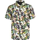 prett green mens convergence retro 90s paint splash stone roses short sleeve shirt multicoloured