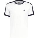pretty green mens denton retro shoulder tape sleeve ringer neck tshirt white navy