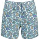 pretty green mens campbell paisley logo print drawstring swim shorts ecru blue