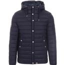 PRETTY GREEN Retro 70s Hooded Quilted Jacket NAVY