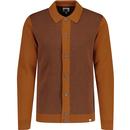 Pretty Green Roxy Birdseye Pattern Textured Button Through Polo Shirt in Orange