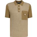 Pretty Green Mens Roxy 60s Mod Textured Knitted Polo Shirt in Brown