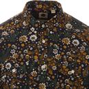 PRETTY GREEN 60s Mod Floral Button Down Shirt TAN