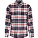 pretty green mens toby retro 70s brushed check long sleeve shirt red black