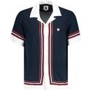 pretty green mens valencia retro rayon striped cuban collar short sleeve shirt navy