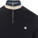 PRETTY GREEN Mod Tipped Zip Neck Cycling Top NAVY