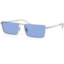 Ray-Ban Emy Retro Square Frame Sunglasses in Silver with Blue Lens RB3741 003/80