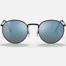 Ray-Ban New Round Retro Sunglasses RB3637 002/G1 in Black with Green-Blue Mirror Lens
