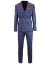Men's Retro 70s Check Double Breasted Suit in Blue