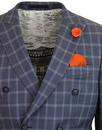 Men's Retro 70s Check Double Breasted Suit in Blue