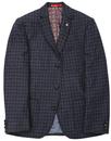 Retro Mod 3 Button Blue Tweed Check Blazer Jacket