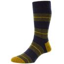 Scott-Nicol by Pantherella Bayfield Men's Retro Ribbed Thick Winter Made In England Socks in Navy