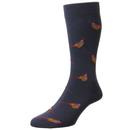 Scott-Nicol by Pantherella Firle Men's Retro Pheasant Made In England Socks in Navy
