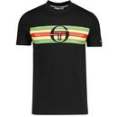 Sergio Tacchini Adamo Retro 70s Chest Stripe T-shirt in Black and Jade Green
