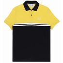 Sergio Tacchini Numac Retro Mod Cut and Sew Stripe Pique Tennis Polo Top in Black and Yellow