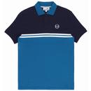 Sergio Tacchini Numac Retro Mod Cut And Sew Stripe Pique Tennis Polo Shirt in Sapphire
