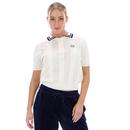 Sergio Tacchini Women's Reggi Pointelle Stripe Knitted Polo in Gardenia model photo front