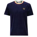 Sergio Tacchini Slice Velour Retro 80s T-shirt in Maritime Blue STM12122 2254