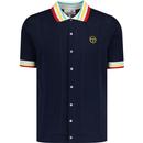 sergio tacchini mens slice drop needle wide tipped button through polo tshirt maritime blue