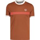 sergio tacchini mens supermac retro 80s chest stripe crew neck tshirt mocha brown