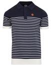SKA & SOUL Mod Breton Stripe Knit Polo Shirt NAVY