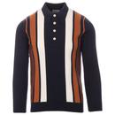 Ska & Soul Men's 60s Mod Cable Knit Stripe Polo Shirt in Navy