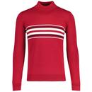 Ska & Soul Retro 90s Britpop Knebworth Stripe Roll Neck Jumper in Blood