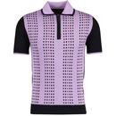 Ska & Soul Retro Mod Jacquard Dash Stripe Knitted Polo Shirt in Lilac
