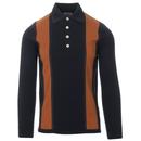 Ska & Soul Retro Mod Suede Trim Panel Knitted Polo Shirt in Navy