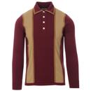 Ska & Soul Retro Mod Suede Trim Panel Knitted Polo Shirt in Port